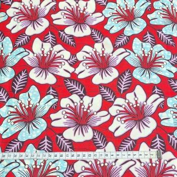 Preview: Afrikanischer Wax Print Stoff Baumwolle RED RETRO FLOWERS